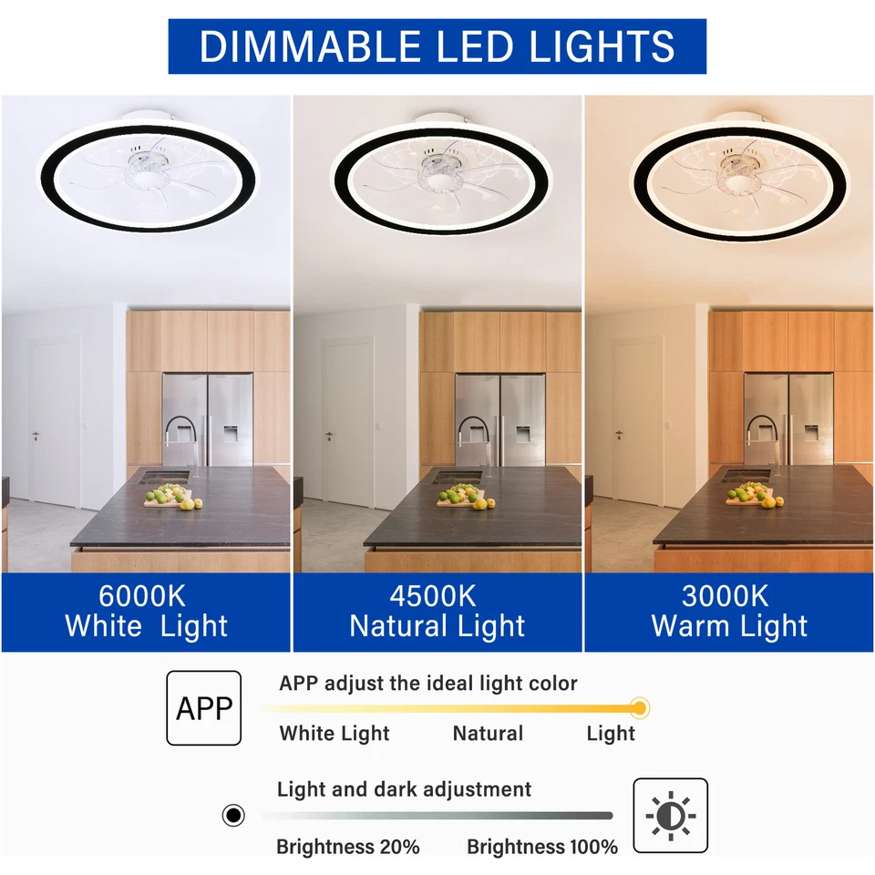 18" LED Ceiling Fan with Light Remote & APP Control Bladeless Ceiling Fan Lamp - Image 3 of 4