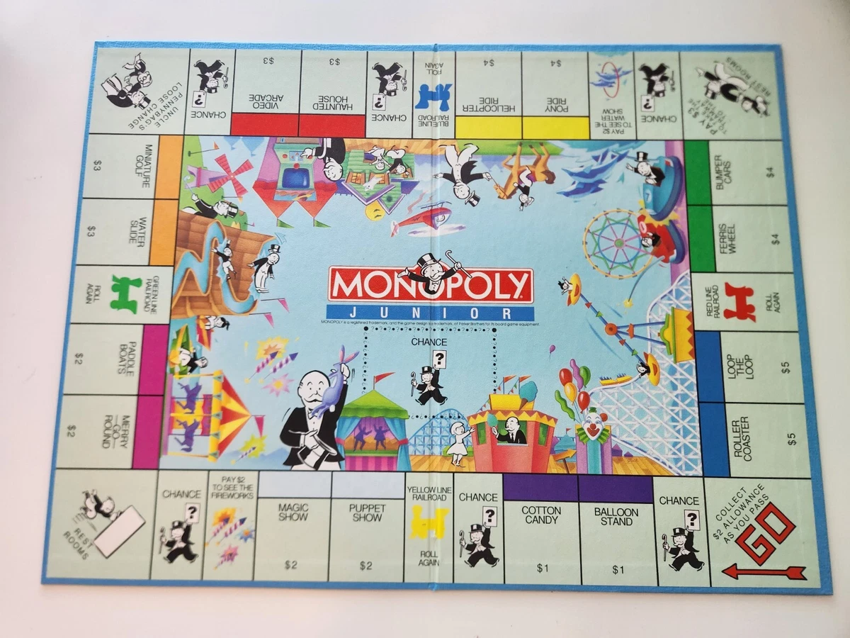 Parker Brothers Monopoly Junior Board Game 1990 COMPLETE w extra ticket booths