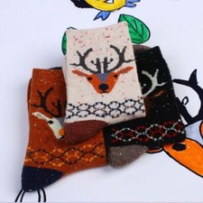 3 Pairs Cartoon Animal Elk Deer Soft Comfortable Cotton Socks Thick Casual Wear