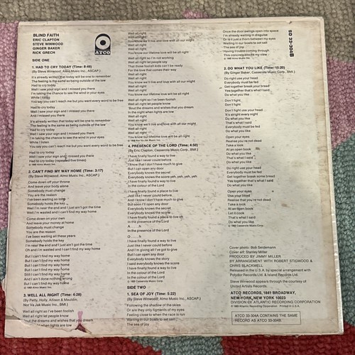 Blind Faith – Blind Faith 1969 Vinyl 33 RPM ATCO Records – SD 33-304B - Picture 2 of 4