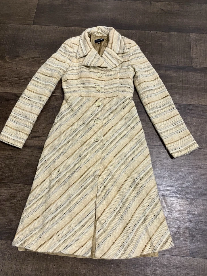 Vintage TALULA BABATON  Wool Beige Striped Coat Size XXS. - Image 2 of 4