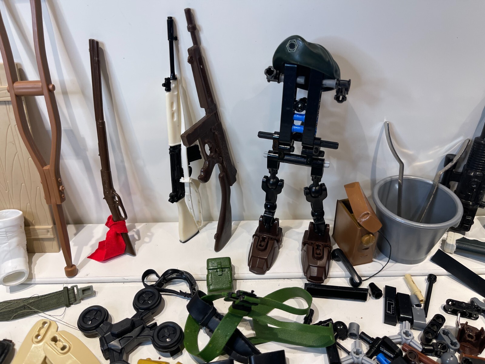 16 Custom Kitbash 12" Figure Parts Lot Guns Belts Bag Lego Robot GiJoe