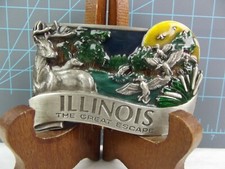 Vtg 1984 ILLINOIS THE GREAT ESCAPE PEWTER BELT BUCKLE ENAMEL 80s BERGAMONT