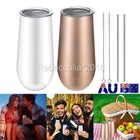2x 180ml Double-insulated Stemless Champagne Flutes Wine Tumbler + Lids straws