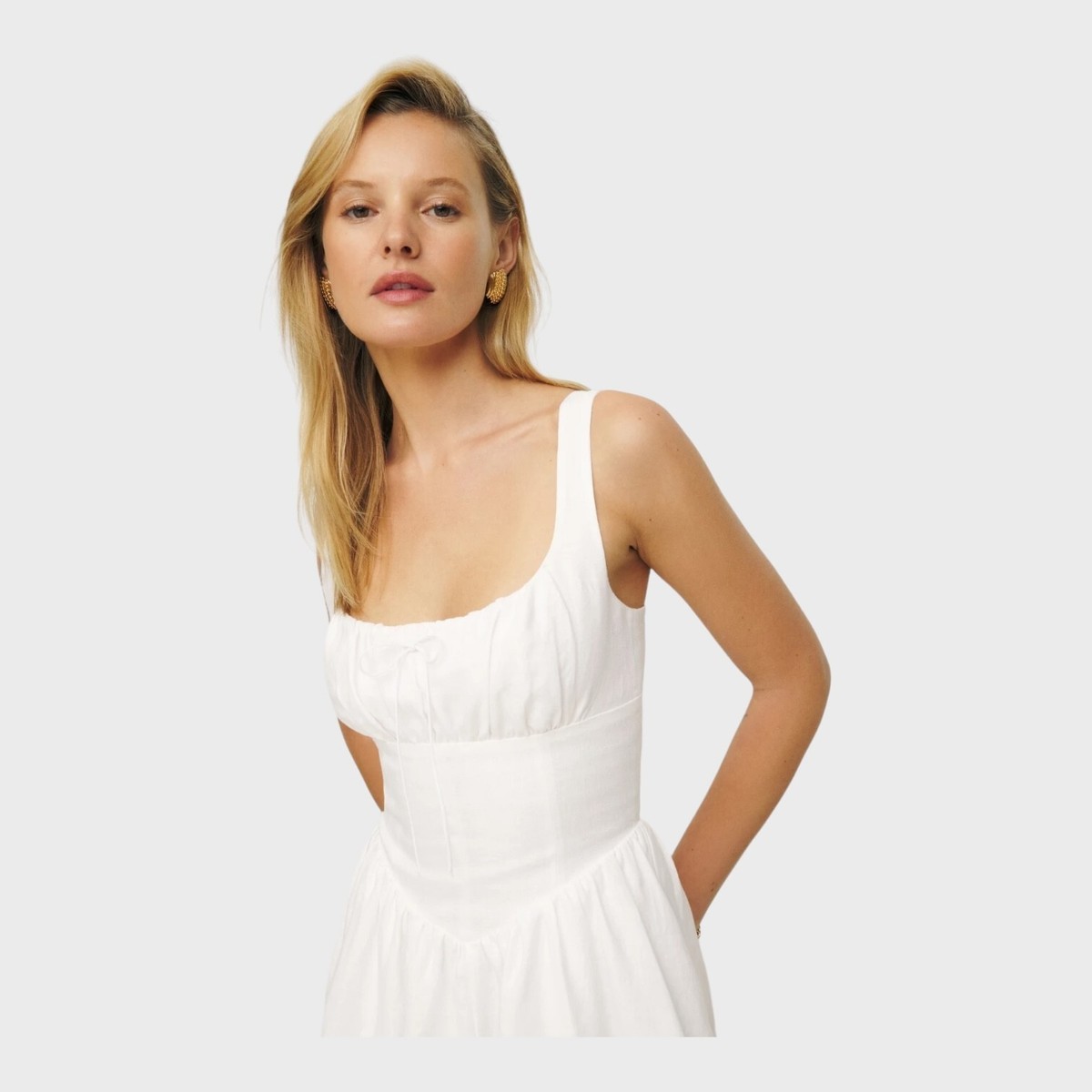 Reformation Daria Mini Linen Dress Sleeveless Bow Corset in White | eBay
