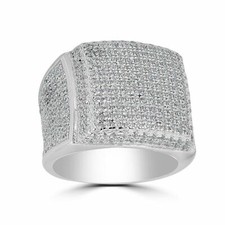 Mens Large Solid 925 Silver 4ct Simulated Dia...