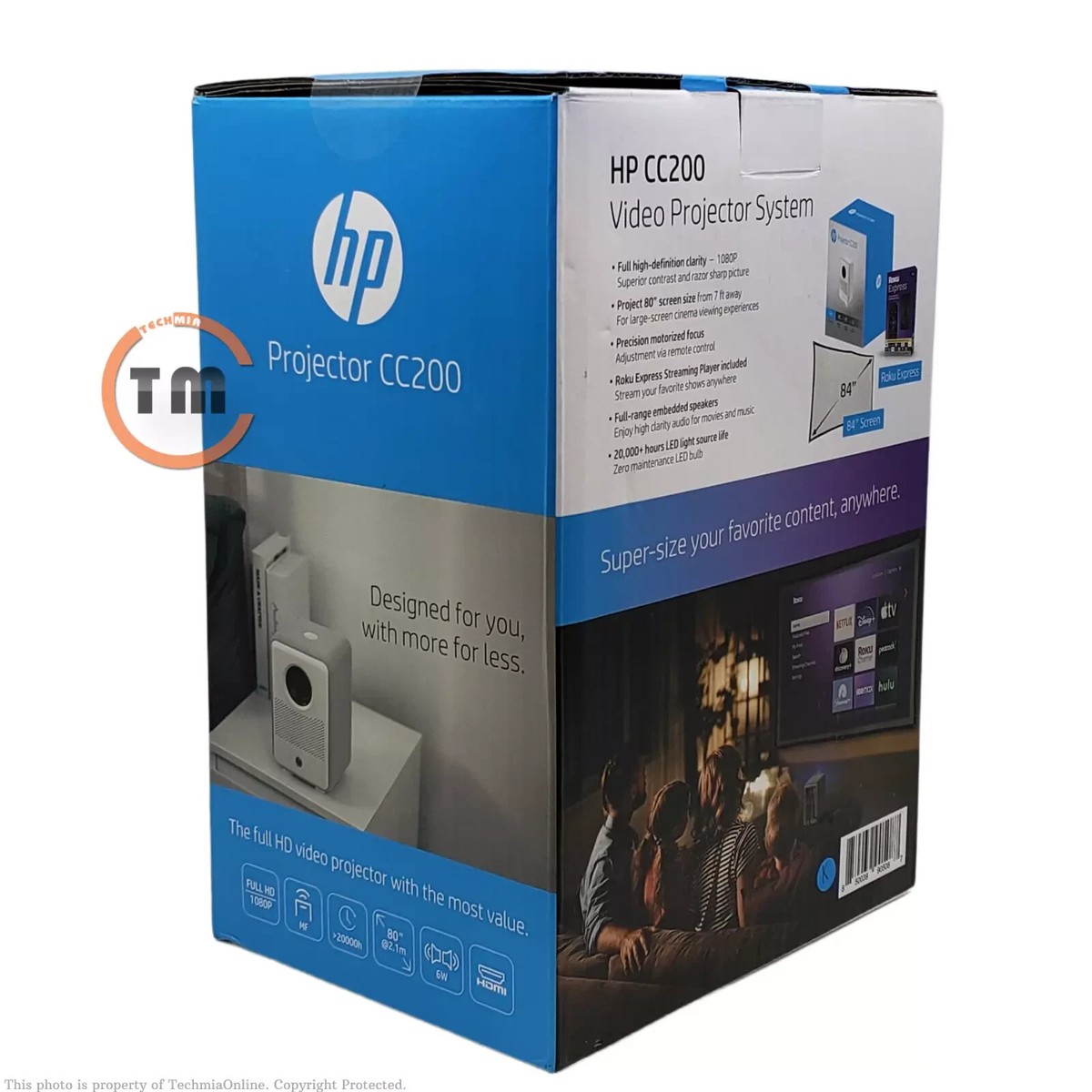 HP CC200 Projector 1080p with ROKU Express Streaming Player & 84