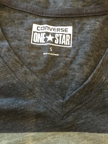 CONVERSE One Star Mens Gray Striped V-Neck Short Sleeve Shirt SMALL - Picture 6 of 8
