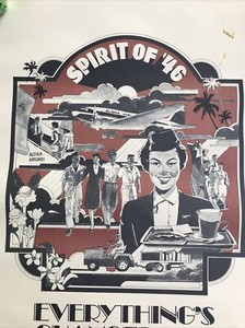 Vintage Airline Poster Spirit Of ‘46, Aloha Airlines, 24” X 17” Poster