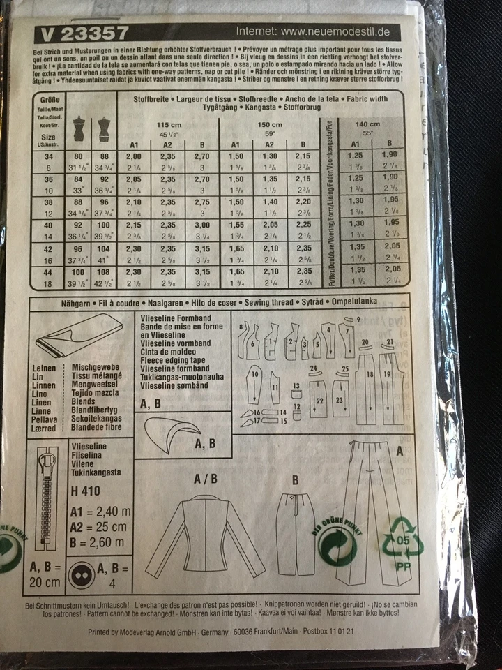 Pattern Neue Mode V23357, misses’ jacket, pants, skirt, Sz 8-18 - Image 2 of 2