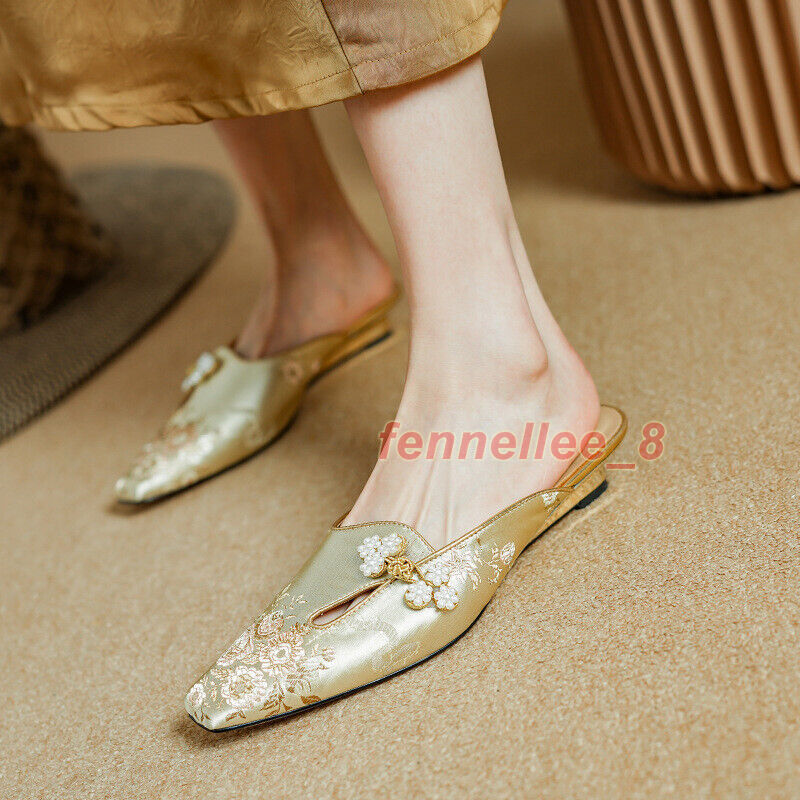 PANTOFOLA D’ORO Scarpe basse donna retrò cinesi mulo ciabatte ricamo scarpe casual nuove festa