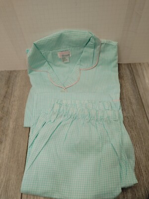 Vintage Bernette WOMEN'S Pajama Set Size Large Mint & Light Pink Checkered N.O.S