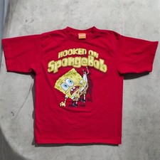 Camisa roja vintage Y2K Bob Esponja pantalones cuadrados dibujos animados Nickelodeon 2002 para hombre M