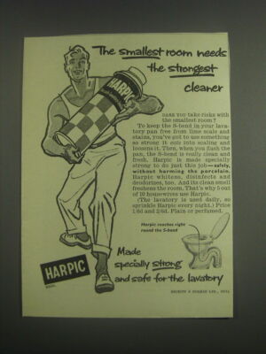 1953 Harpic Cleaner Ad - The smallest room needs the strongest cleaner