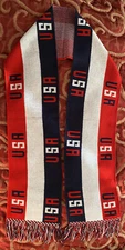 New Olympics 2002 SLC Salt Lake Red White Blue USA Knitmakers Scarf Fringe 9x 72
