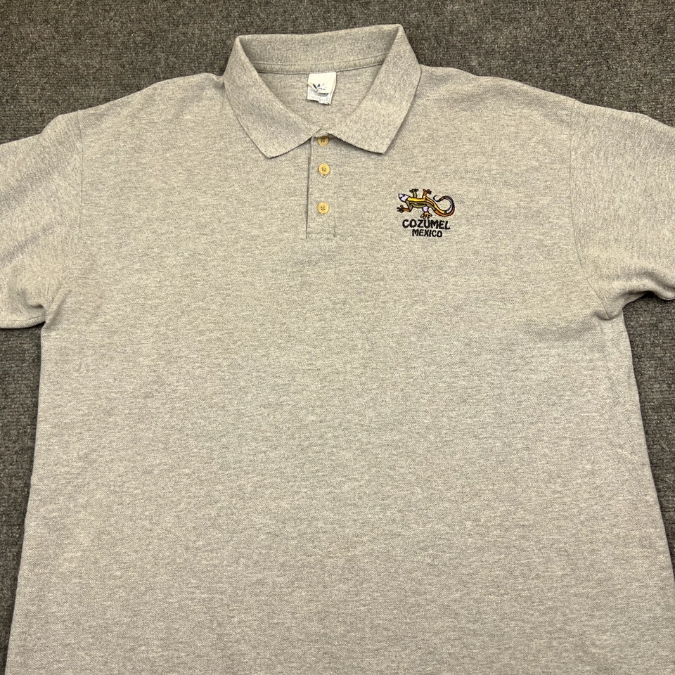 Camisa Polo Cozumel México Lagarto Adulto XL Gris Bordado Top Foto 2 de 4