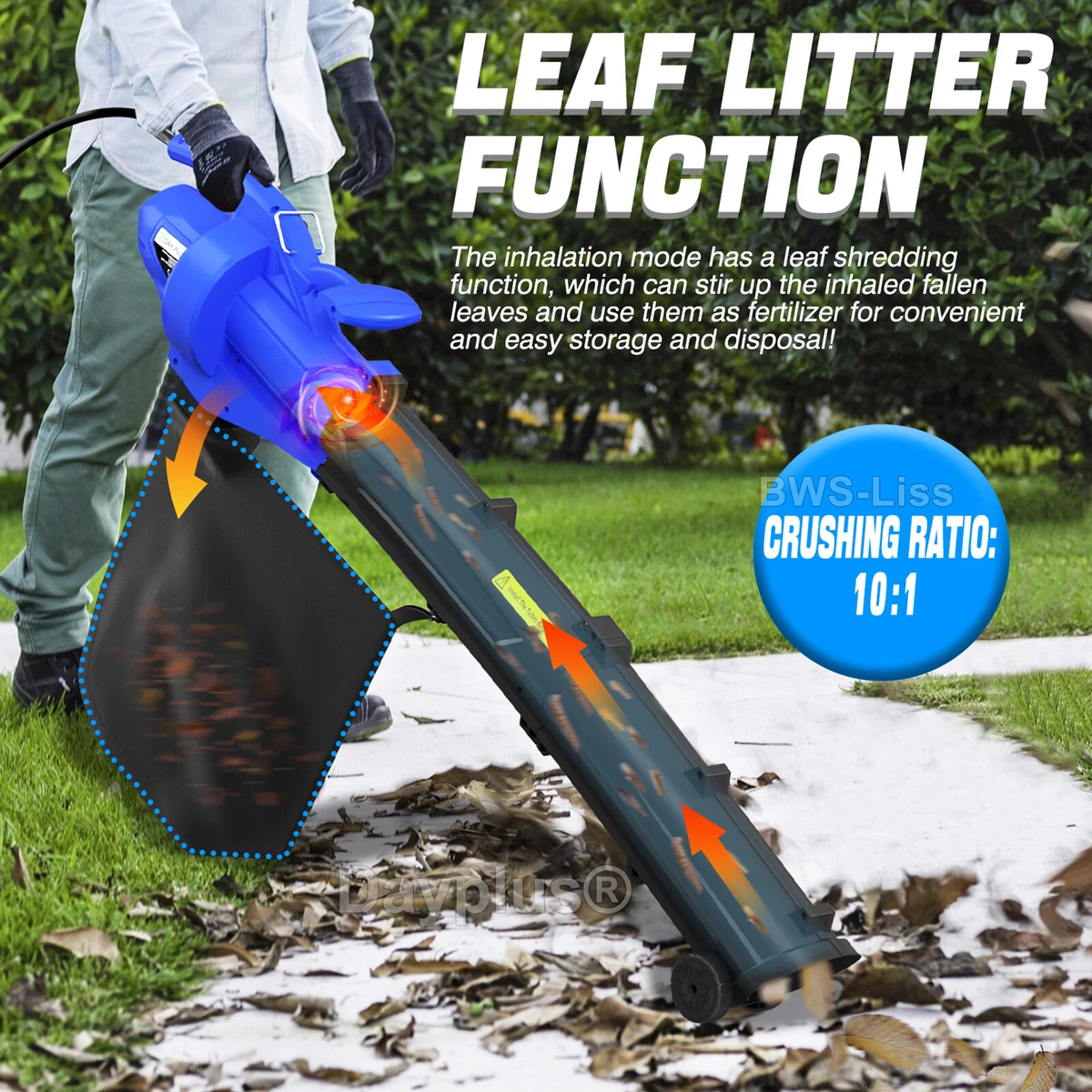 Garden Vacuum Shredder Mulcher 3 in1 3000W Electric Leaf Blower Variable Speed