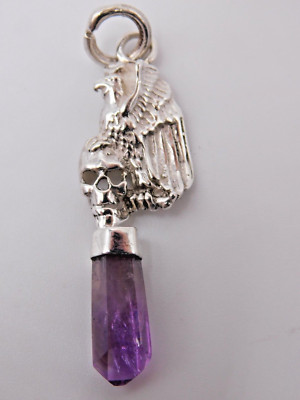 Sterling Silver Eagle & Skull with Amethyst  Pendant