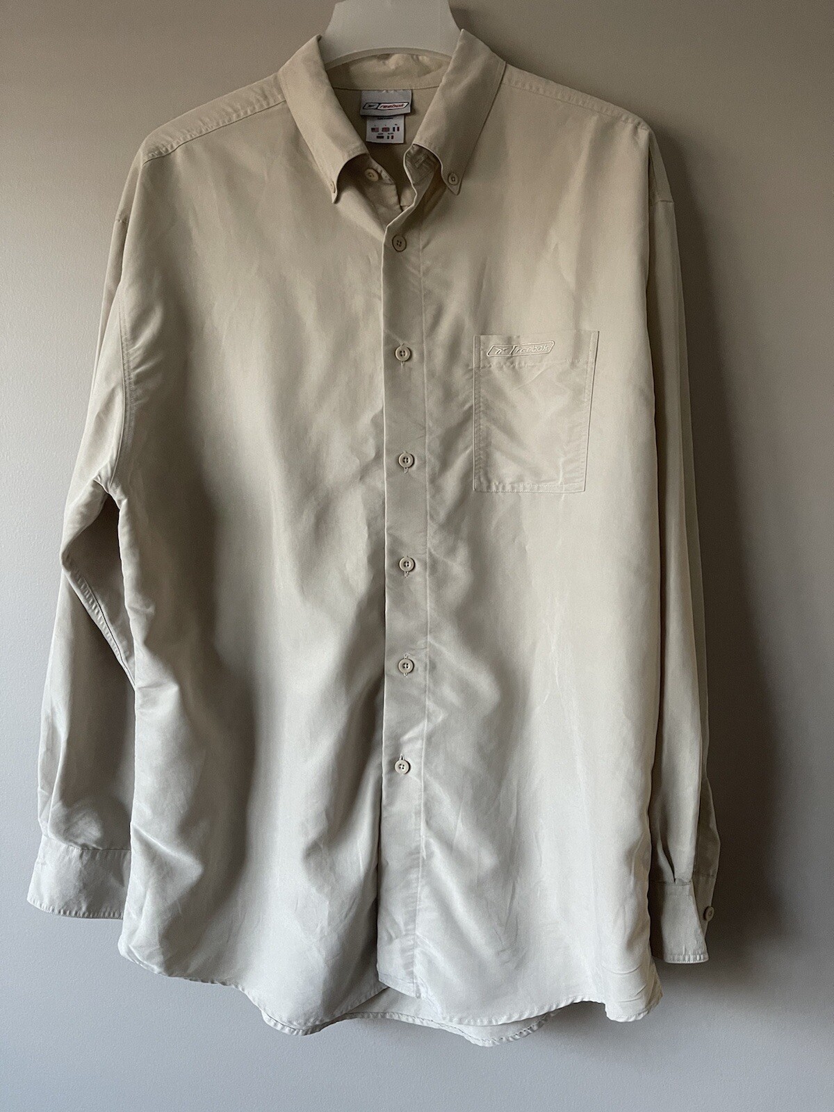REEBOK Men's Long Sleeve Button Front Beige Shirt Size Large Very Good Condition