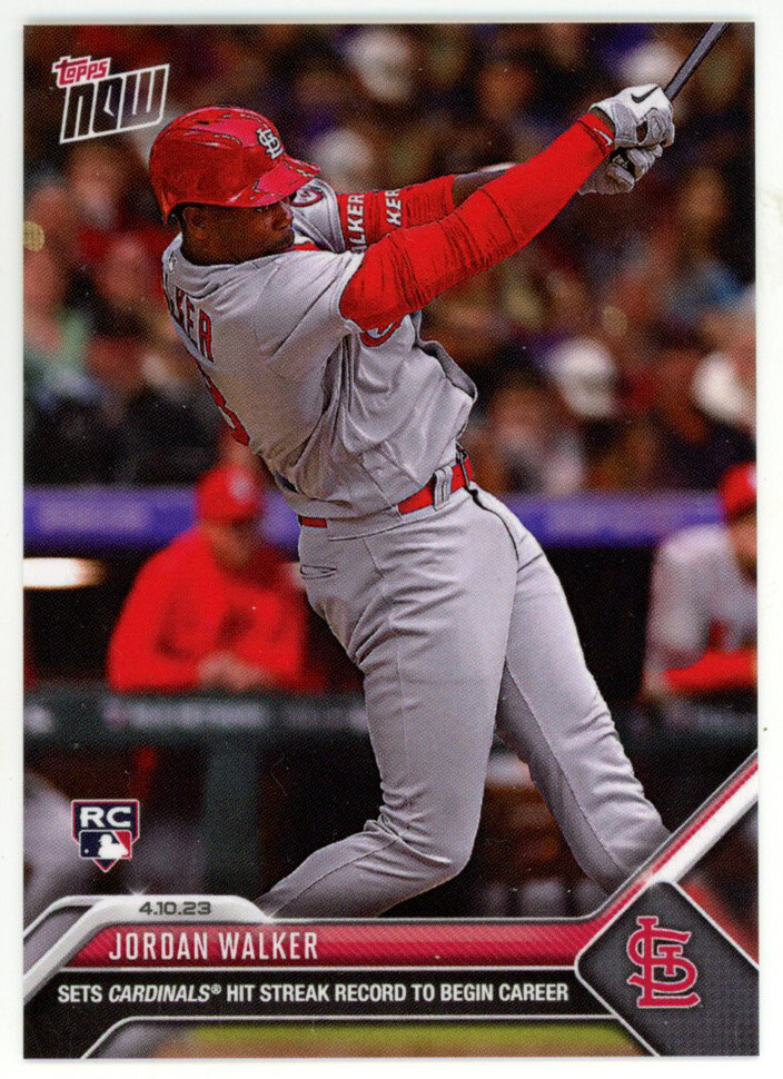 JORDAN WALKER 2023 Topps Now MLB #95 Sets Cardinals Hit Streak Record RC ROOKIE