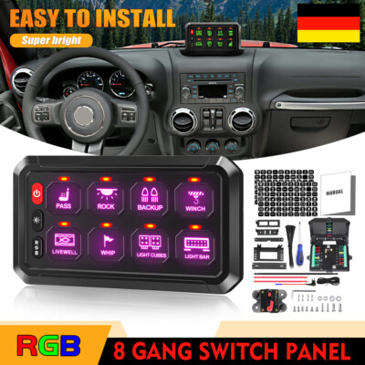 8 Gang LED 12V-24V Schaltpanel Bluetooth App Control Zusatzschalter für PKW Auto