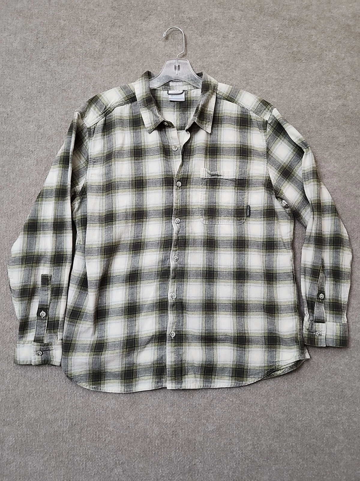 Columbia Shirt Mens XL White Yellow Gray Plaid Flannel Button Front Outdoor
