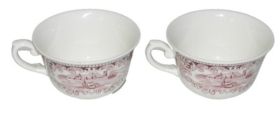 2 Pz Petrus Regout & Co Maastricht Castillo Teacup & Plate, Red, Made In Holland