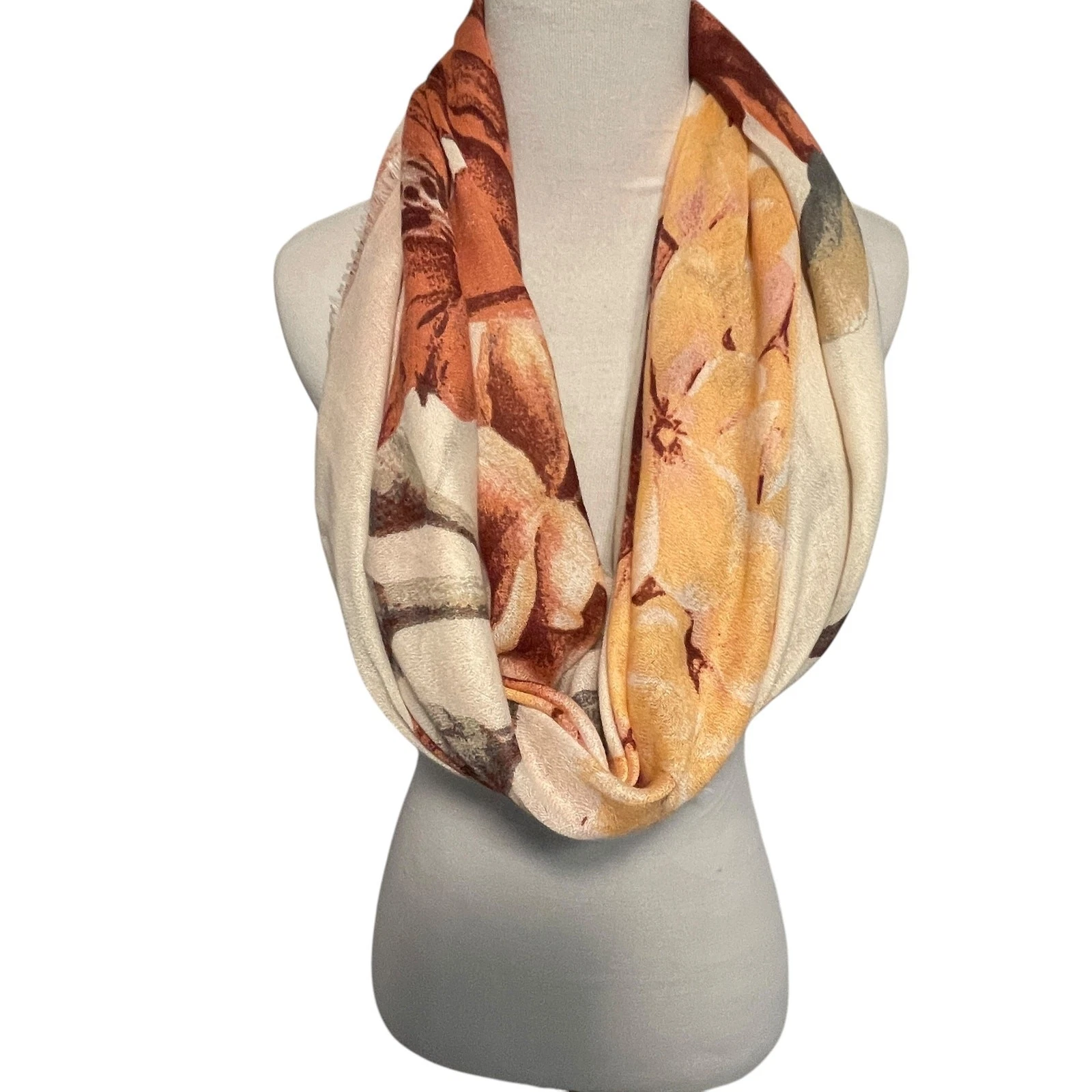 Nine West Floral Scarf Womens Cream Peach Long Large Botanical Wrap
