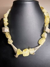 B5145 Artisan Statement Necklace Sterling Silver Citrine Yellow Tumbled 18"