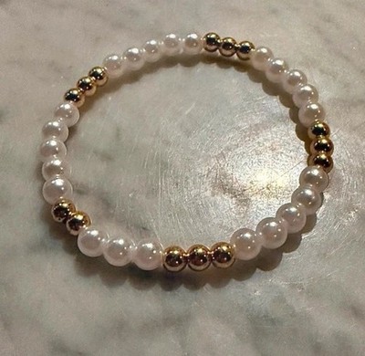 Perlenarmband weiß Süßwasserperlen Perlen Stretch Boho Style Geschenk für Sie/Ihn