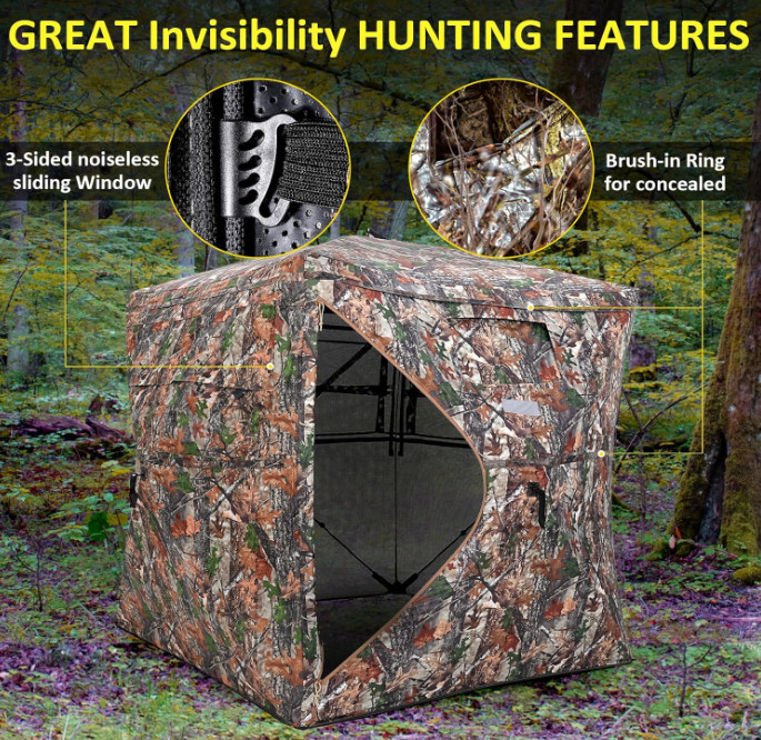 Portable Hunting Blind 270° See Through 2-3 Person Pop Up Tent