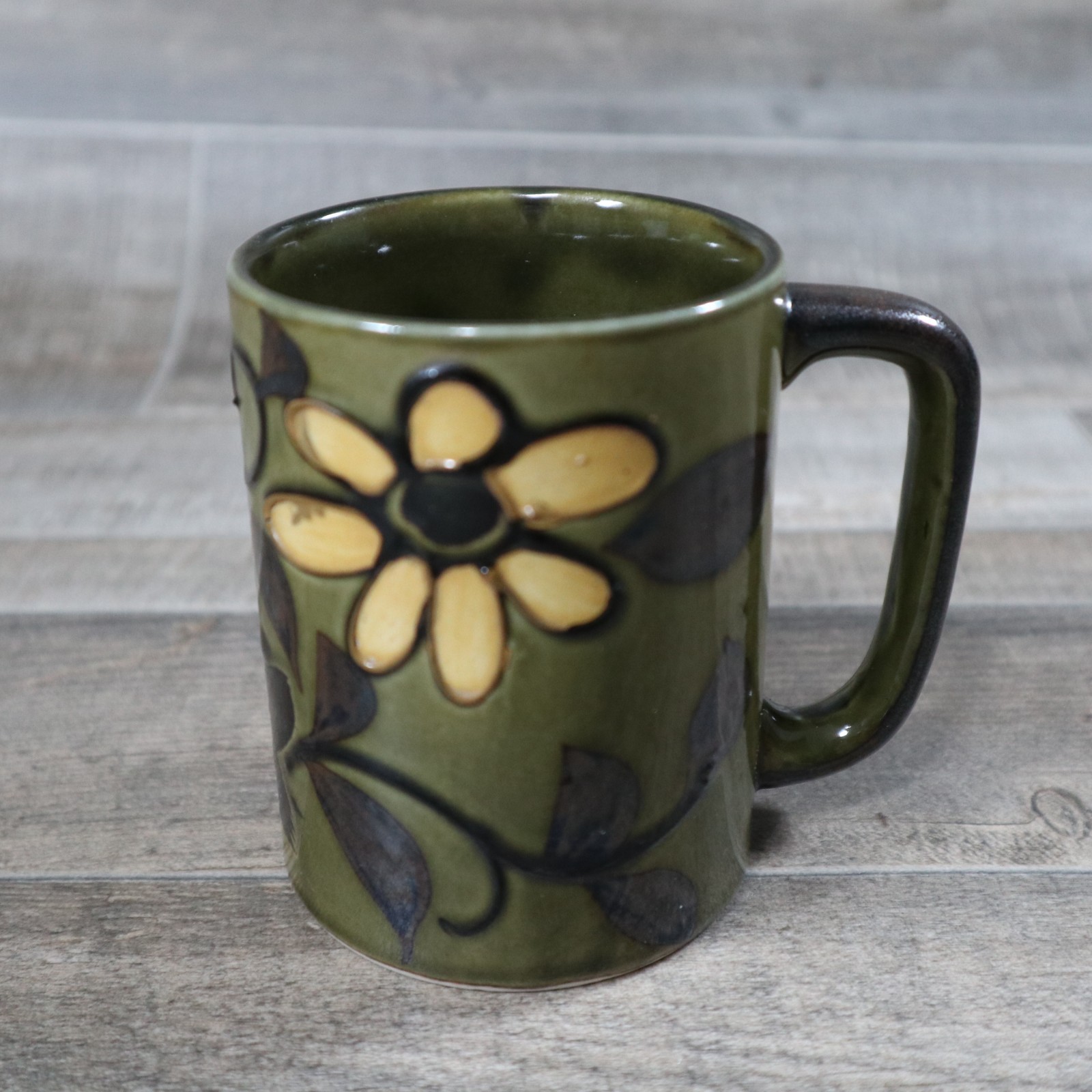 Mug Cup Avocado Green Yellow Floral Design