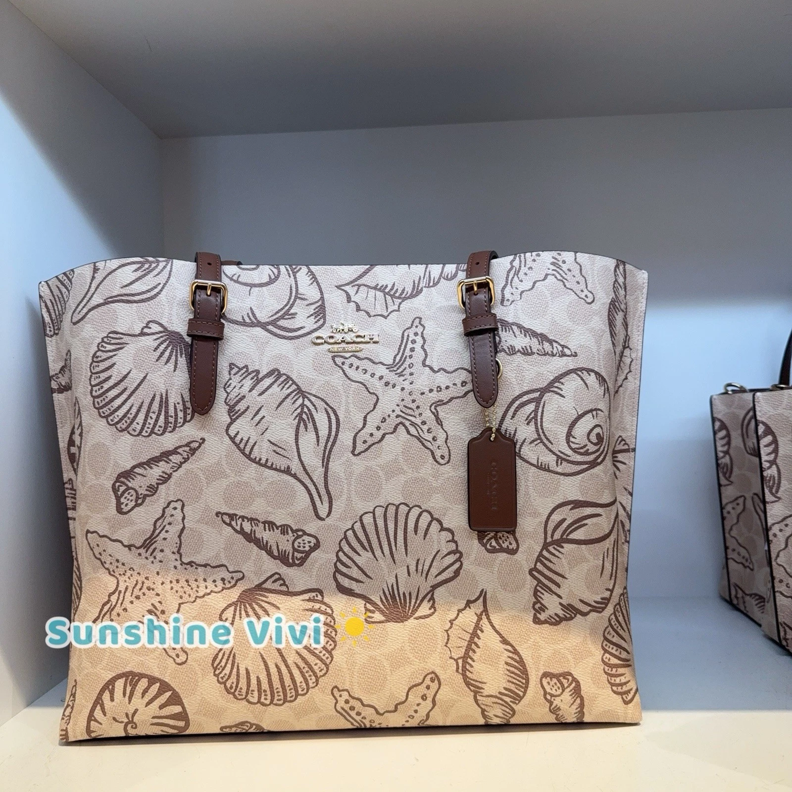 Borsa Coach Mollie nuova con etichetta in tela firmata con stampa a conchiglia CBH64 oro sabbia