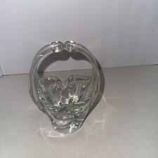 VTG Murano Italy Hand Blown Clear Glass Basket Vase Freeform Pulled Handle 7.5  