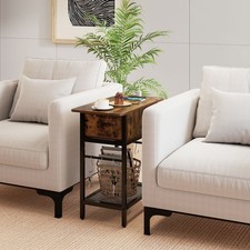 End Table w/Charging Station, Flip Top Sofa Side Table w/USB Ports,Outlets Shelf