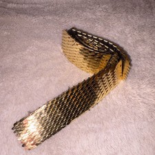 Gold-Tone Metal Mesh Belt with Black Fabric Backing