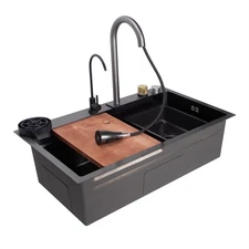 29.5"Kitchen Sink Waterfall Workstation Sink Drop In Single Bowl Stainless Steel