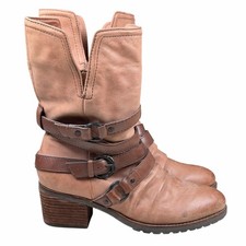 Crown Vintage Brown Leather Belted Heeled Boots Women's Size 9 M