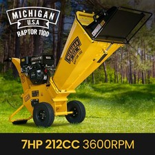 MICHIGAN 7HP 212cc Petrol Wood Chipper Garden Branch Mulcher - Raptor 1100