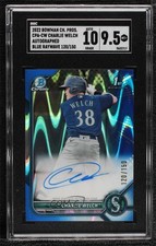 2022 Bowman Chrome Blue RayWave Refractor Charlie Welch SGC 9.5 Mint+ Auto 0y0n