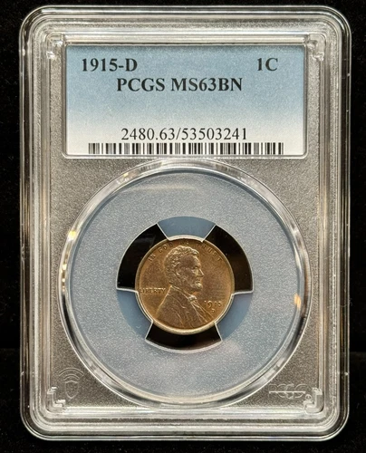 1915-D Wheat Penny, PCGS Graded MS 63 BN, Beautiful Luster Wheat Cent