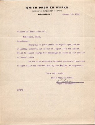 1918 Smith Premier Works Remington Typewriter Co. Business Letter