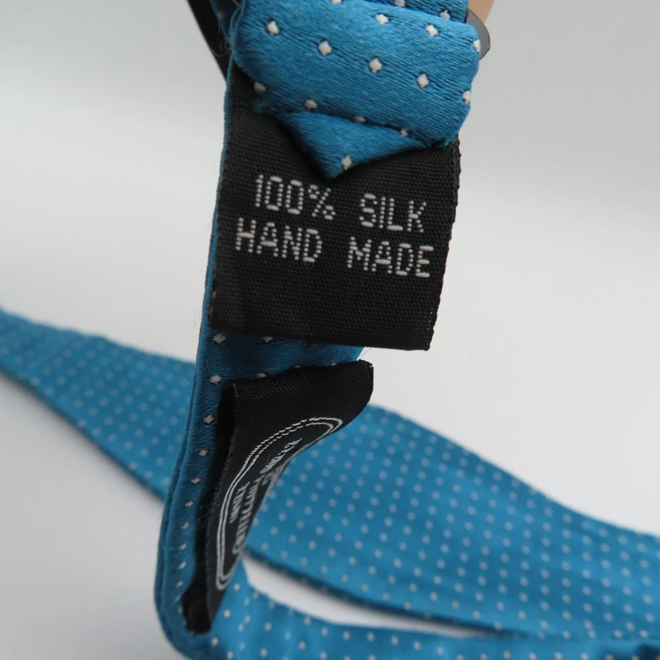 Gravata borboleta Bruno Piattelli azul branca bolinhas 2,5" de largura auto gravata seda - Imagem 4 de 4