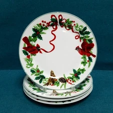 4 Royal Norfolk 10'' Dinner Plates Christmas Red Cardinals Holiday 