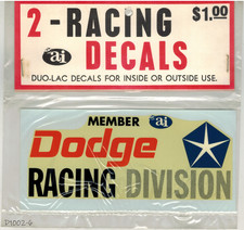 Dodge Racing Division 60s Vintage Water Slide Decal Pack - 2pc Original Pack
