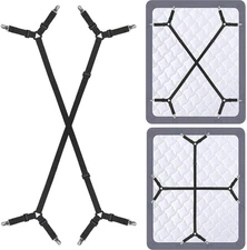 Adjustable Bed Sheet Holder Straps with Clips to Keep Sheets Secure, 2-Pack
