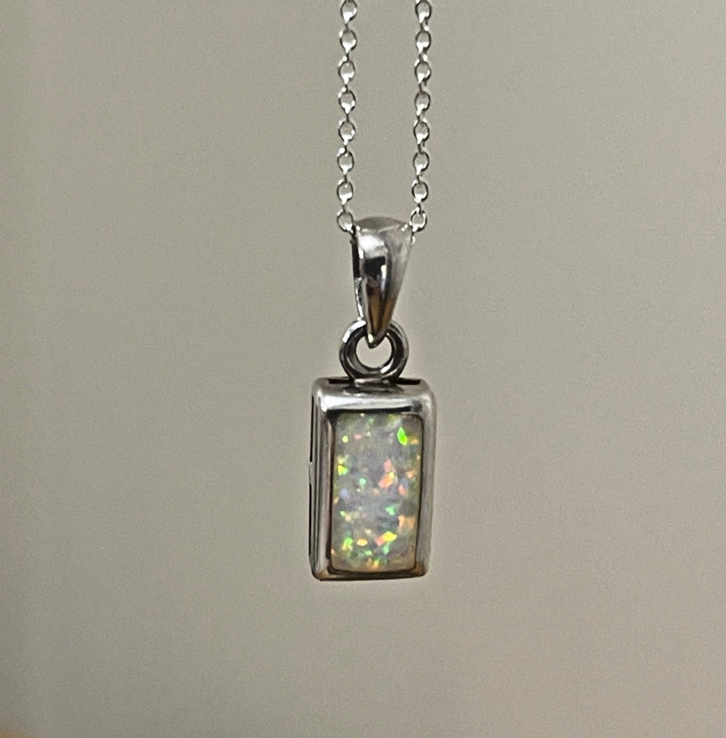 Iridescent White Opal Small Rectangular Pendant, … - image 6