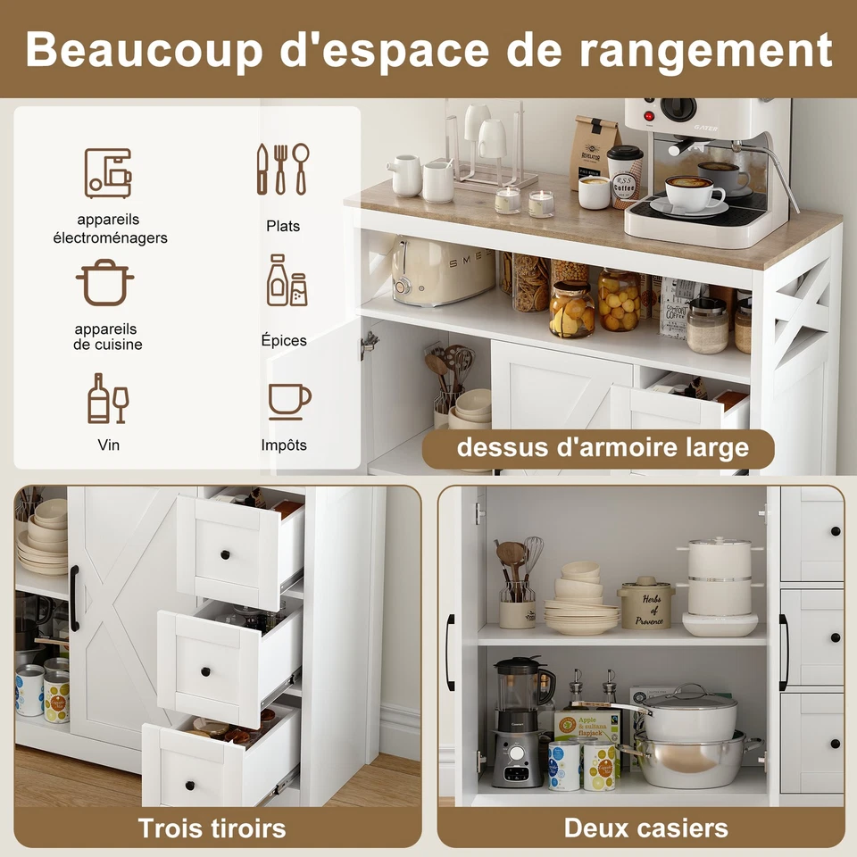 Sideboard Küchenschrank Schrank 3 Schubladen 2 Türen Moderne Aufbewahrung Möbel - Bild 3 von 4