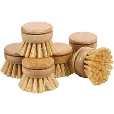 Bamboo Dish Brush - 6 Replacement Heads, Soft Sisal Bristle Scrubber, Brush f...