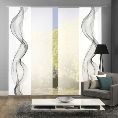 4er-Set Flächenvorhang,ALBERTA,| Höhe 245 cm,| 2x Deko bedruckt grau/2x uni  WFI